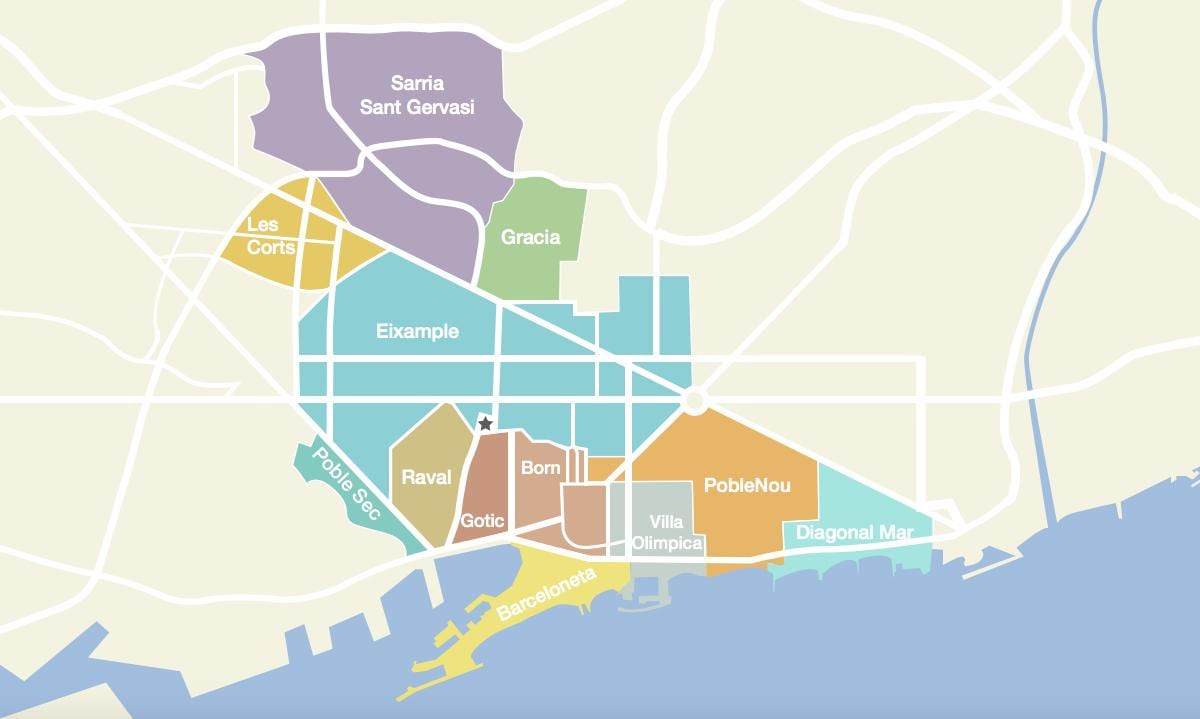 mapa barcelona španělsko čtvrtí