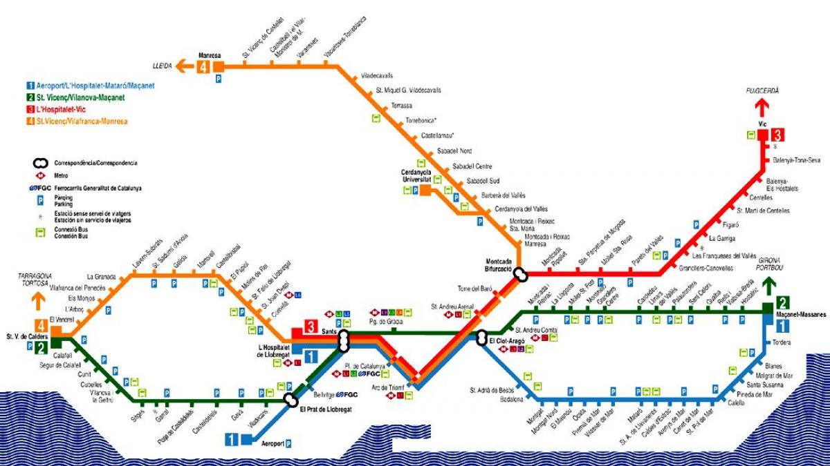 barcelona vlak mapě z letiště