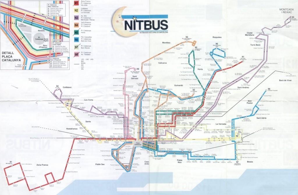 mapa barcelona noční autobus