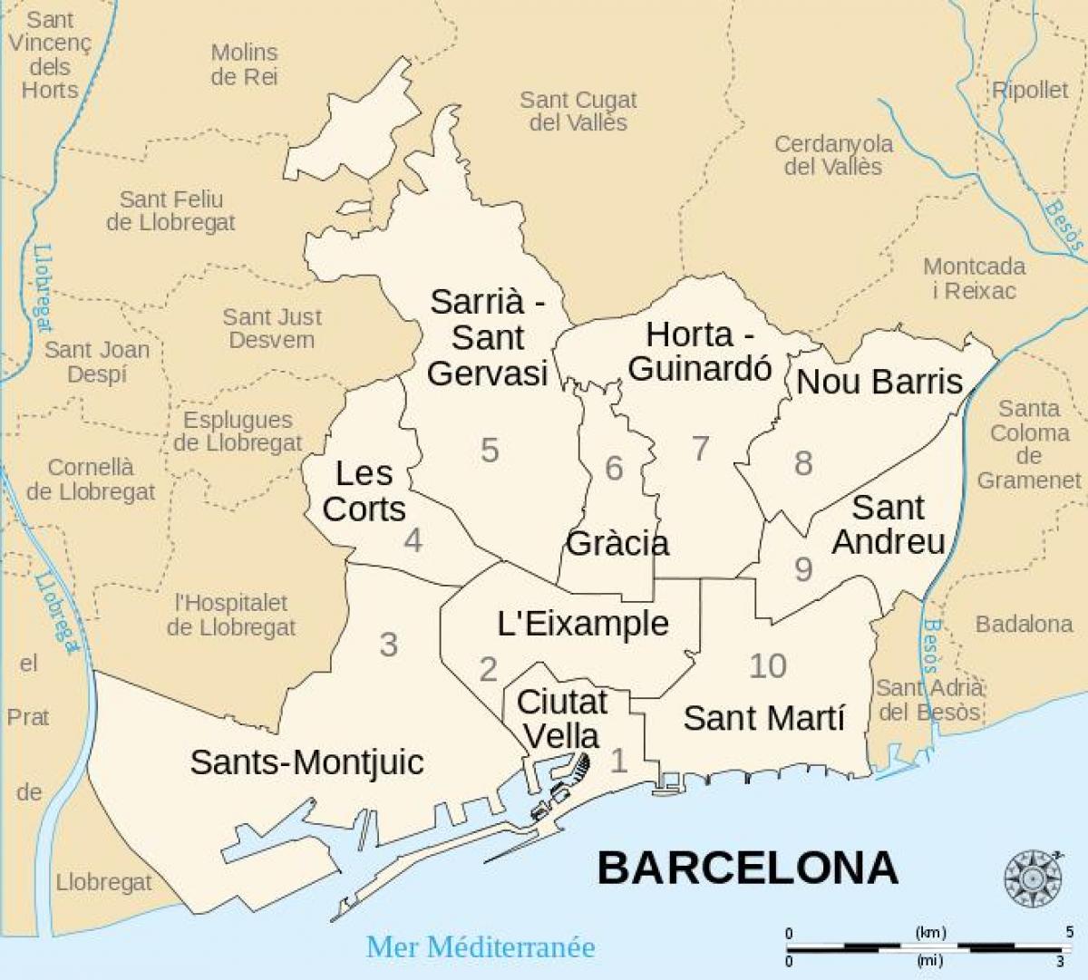 mapa barcelona okresů španělsko