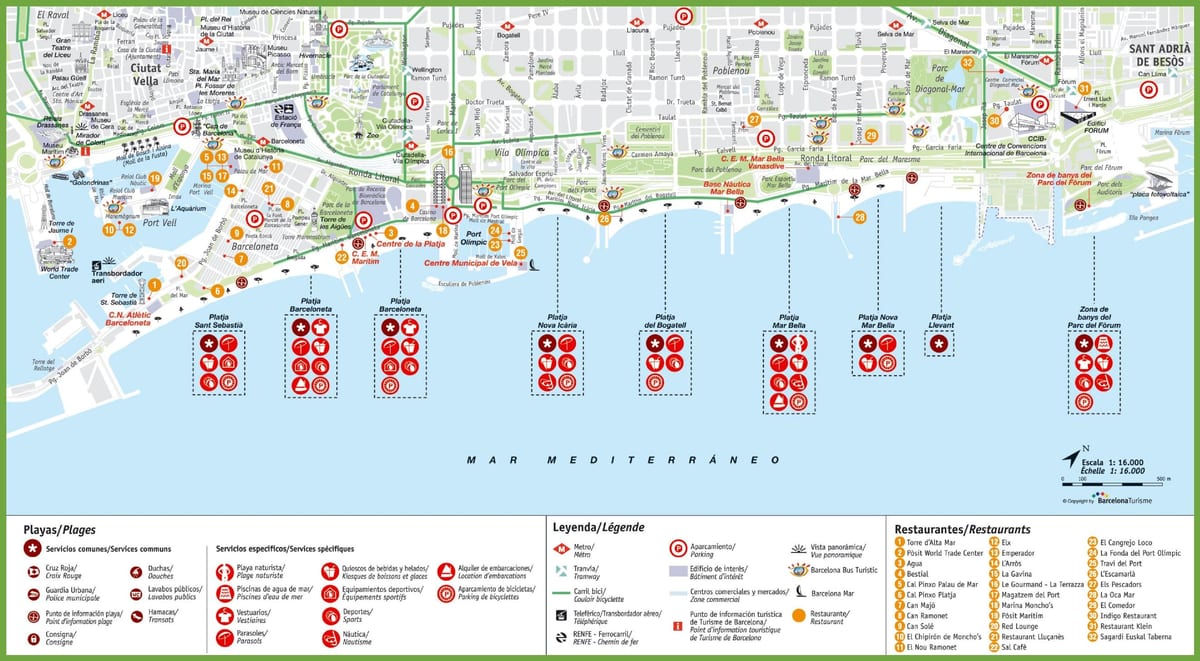 pláž mapa barcelona