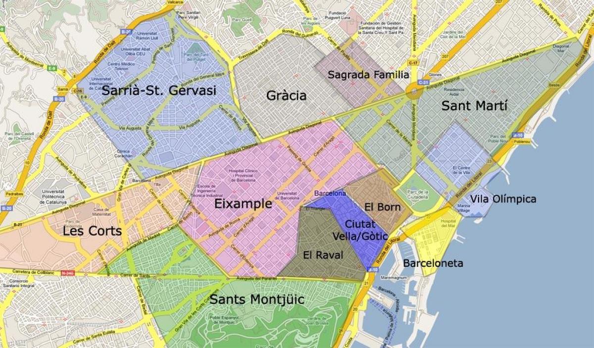 mapa barcelona předměstí