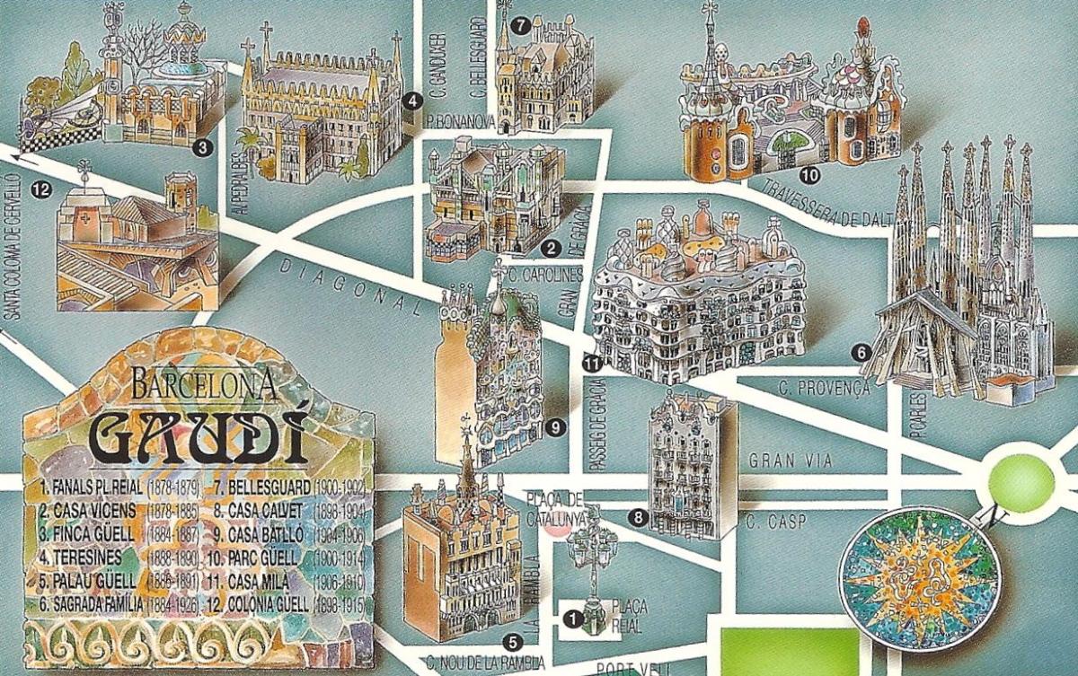 gaudi mapě z barcelona