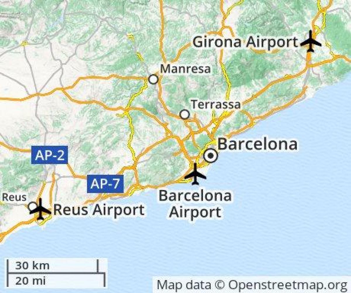 letiště barcelona mapa umístění