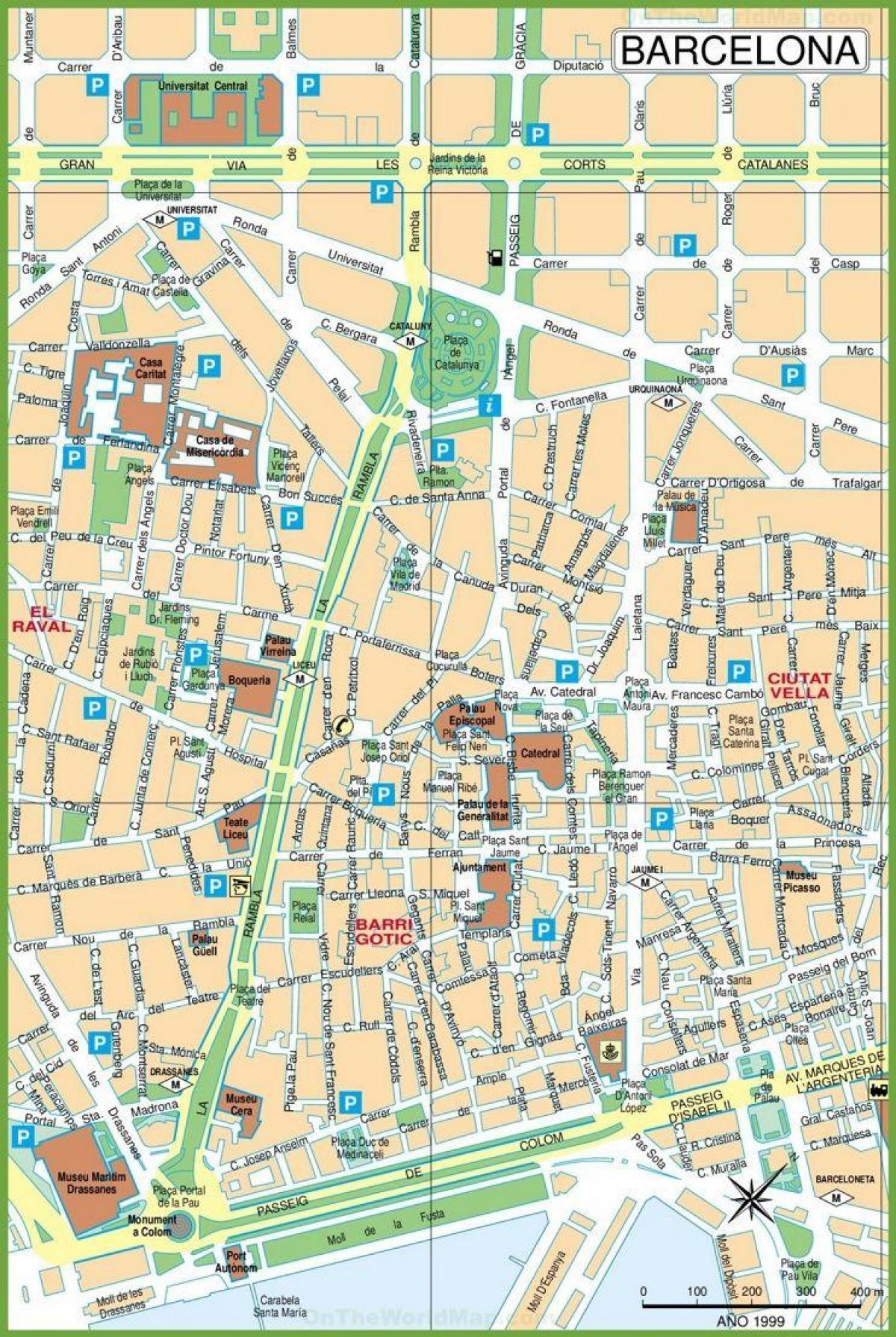 mapa barcelona city centre ulicích