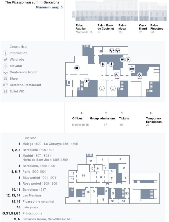 mapa picassovo muzeum v barceloně 
