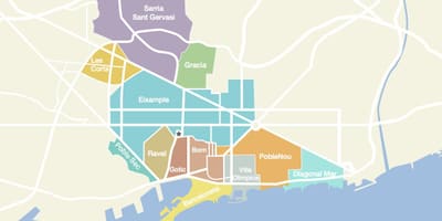 Mapa barcelona španělsko čtvrtí